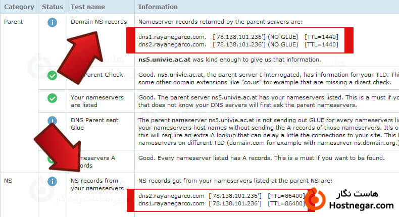 روش بررسی DNS های یک دامنه