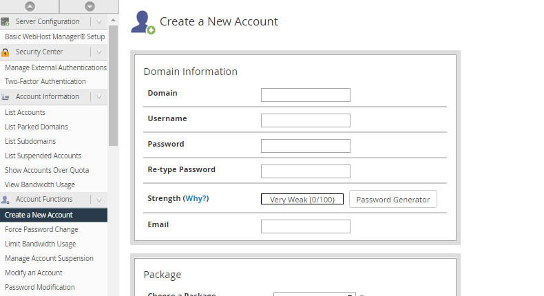 آموزش ساخت Account در WHM