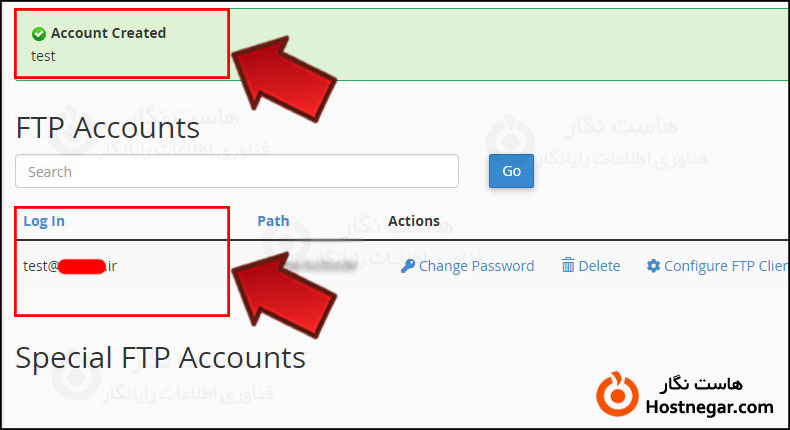 آموزش ساخت اکانت FTP در سی پنل مشاهده اکانت های FTP در سی پنل