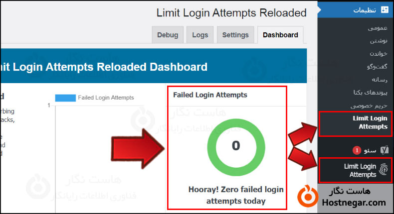 افزونه Limit Login Attempts بخش Dashboard